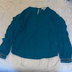 Long sleeve, polyester, teal blouse